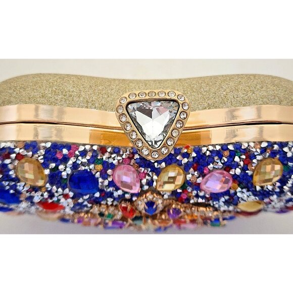 PURSE/CLUTCH-Encrusted in Rhinestones on Front-Gold Back-Shoulder Chain-Clutch - Picture 4 of 16